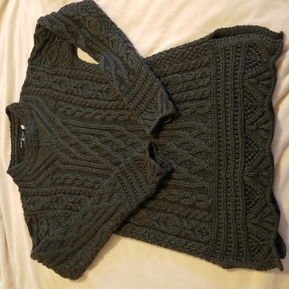 Irish Store Achill Aran 100% Merino Wool  Green Tunic Sweater Size S